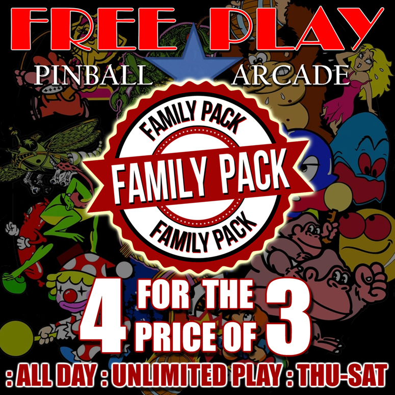 Family Fun Pack at Free Play Pinball Arcade, Fraser MI