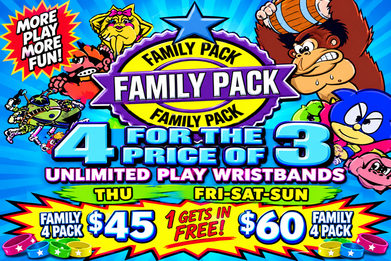 Family Fun Pack at Free Play Pinball Arcade, Fraser MI