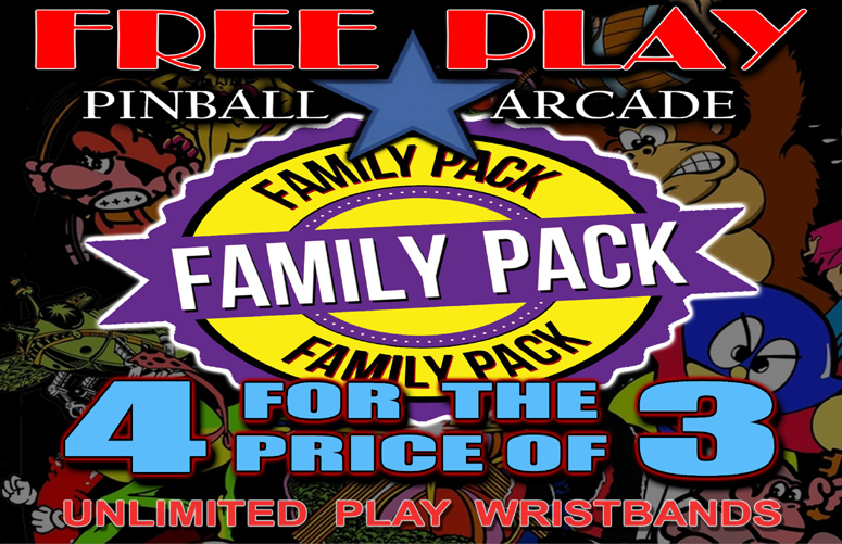 Family Fun Pack at Free Play Pinball Arcade, Fraser MI